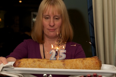 Pudding Queen - Sheila with a 25th Anniversary pudding!